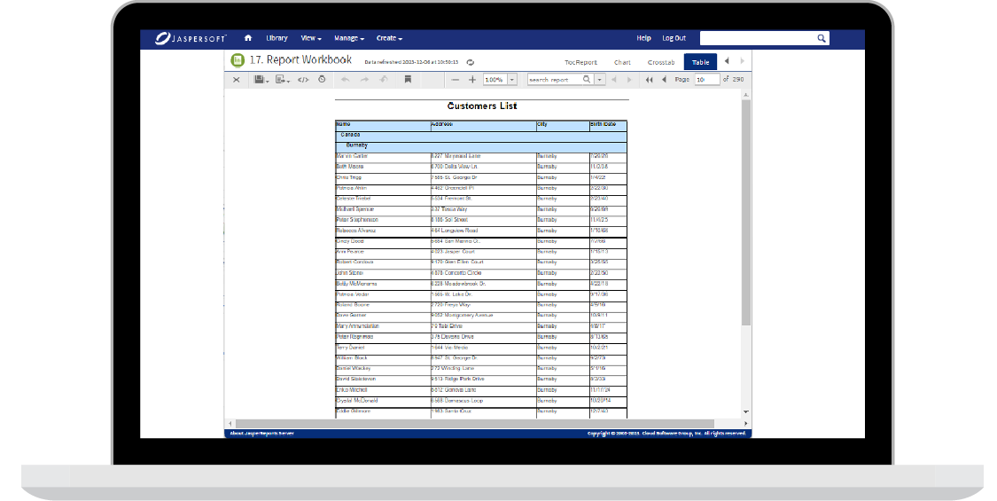 Tabular Reports Example