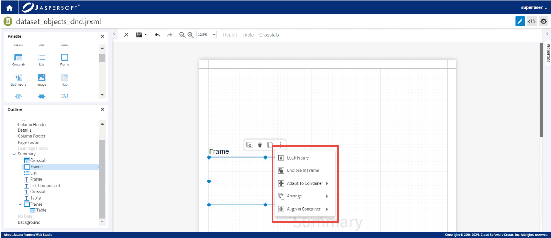 Precisely align and resize Outline elements in the Designing Area