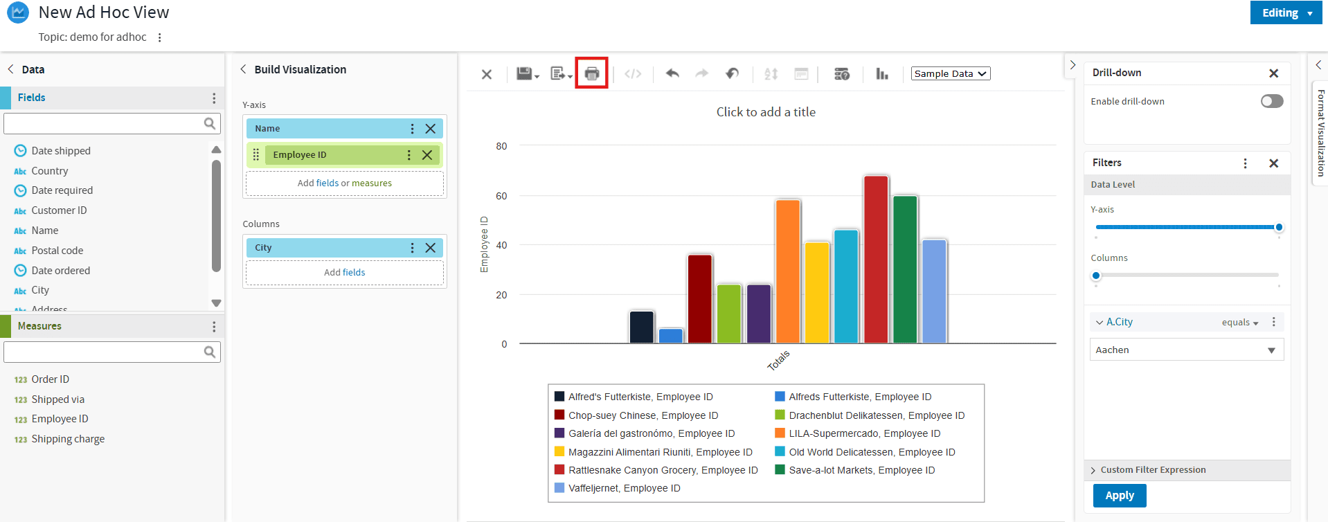 New print functionality from Ad Hoc View