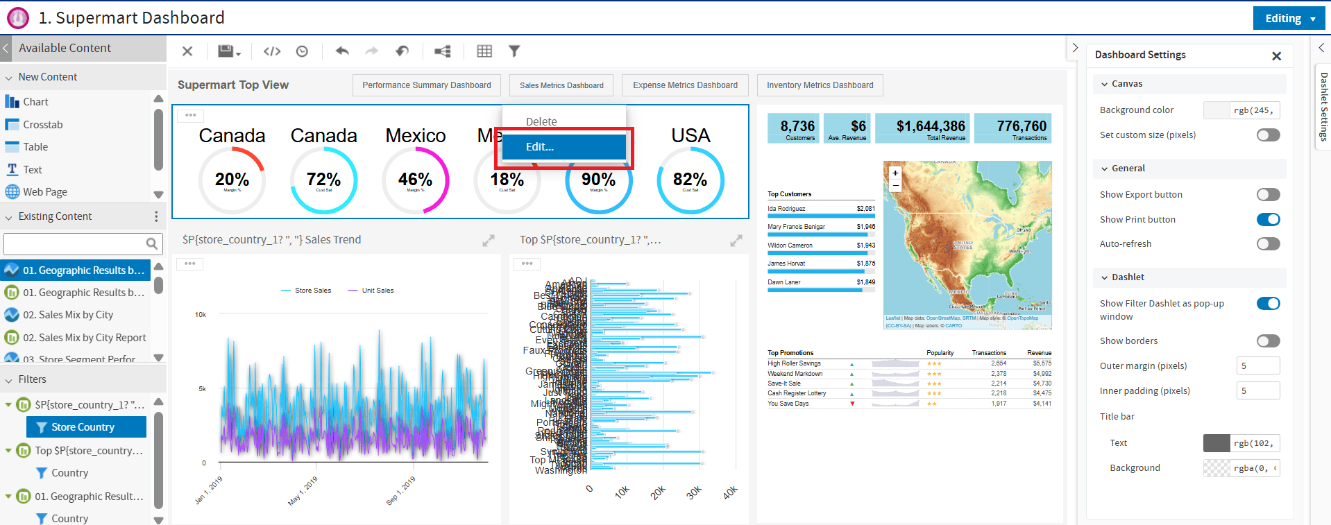 Edit existing Ad Hoc views from within the dashboard